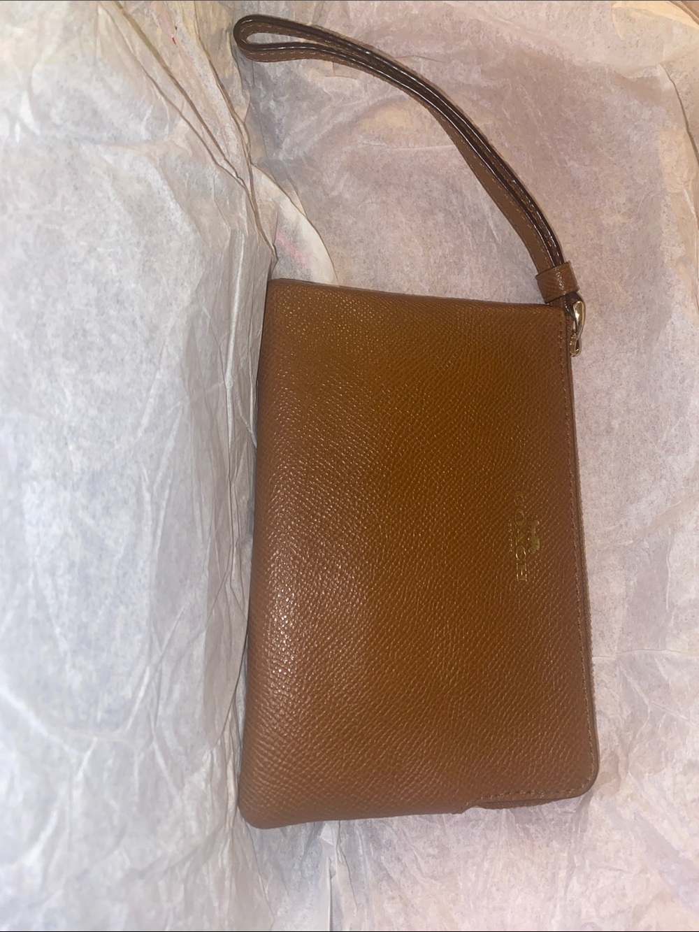 Coach Tan/Brown Pebbled Leather Wristlet